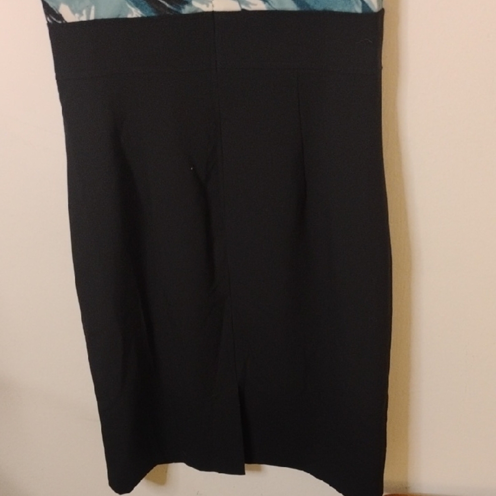 Ann Taylor Black Midi Dress with Blue and White Pattern - Picture 7 of 8